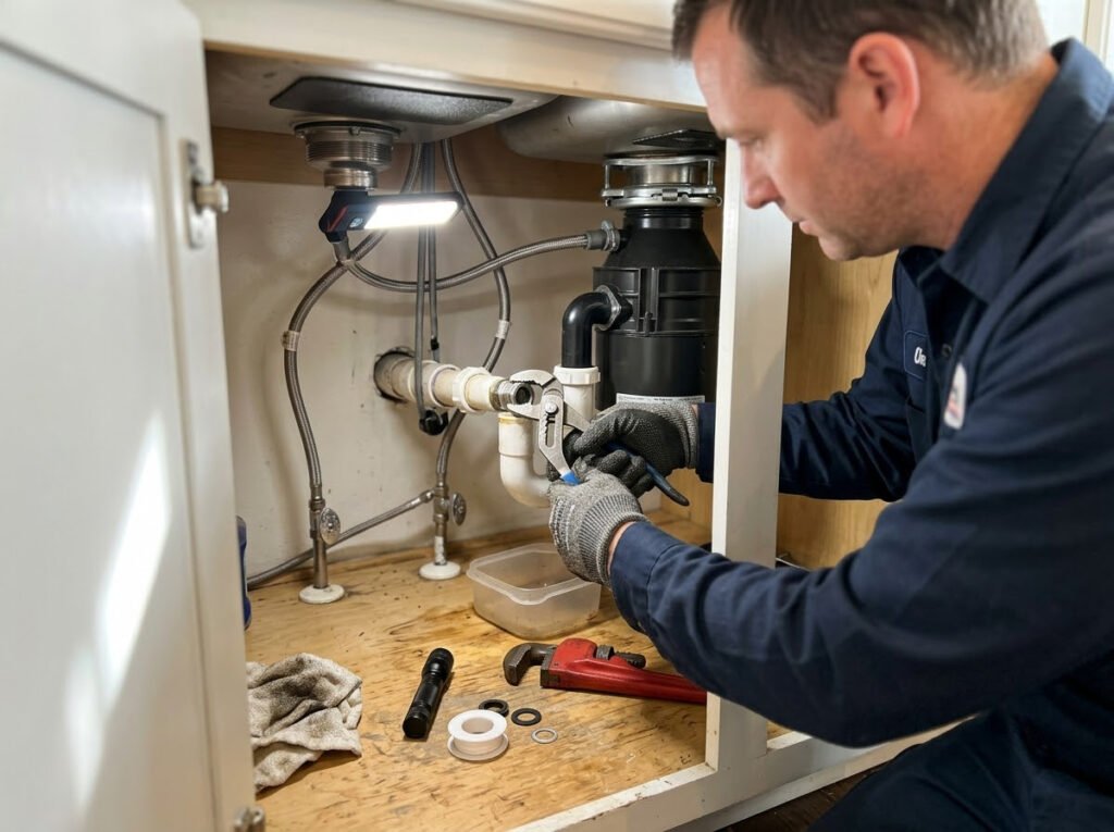 Joe's Handyman - Plumber Repairing Sink Pipe Conn