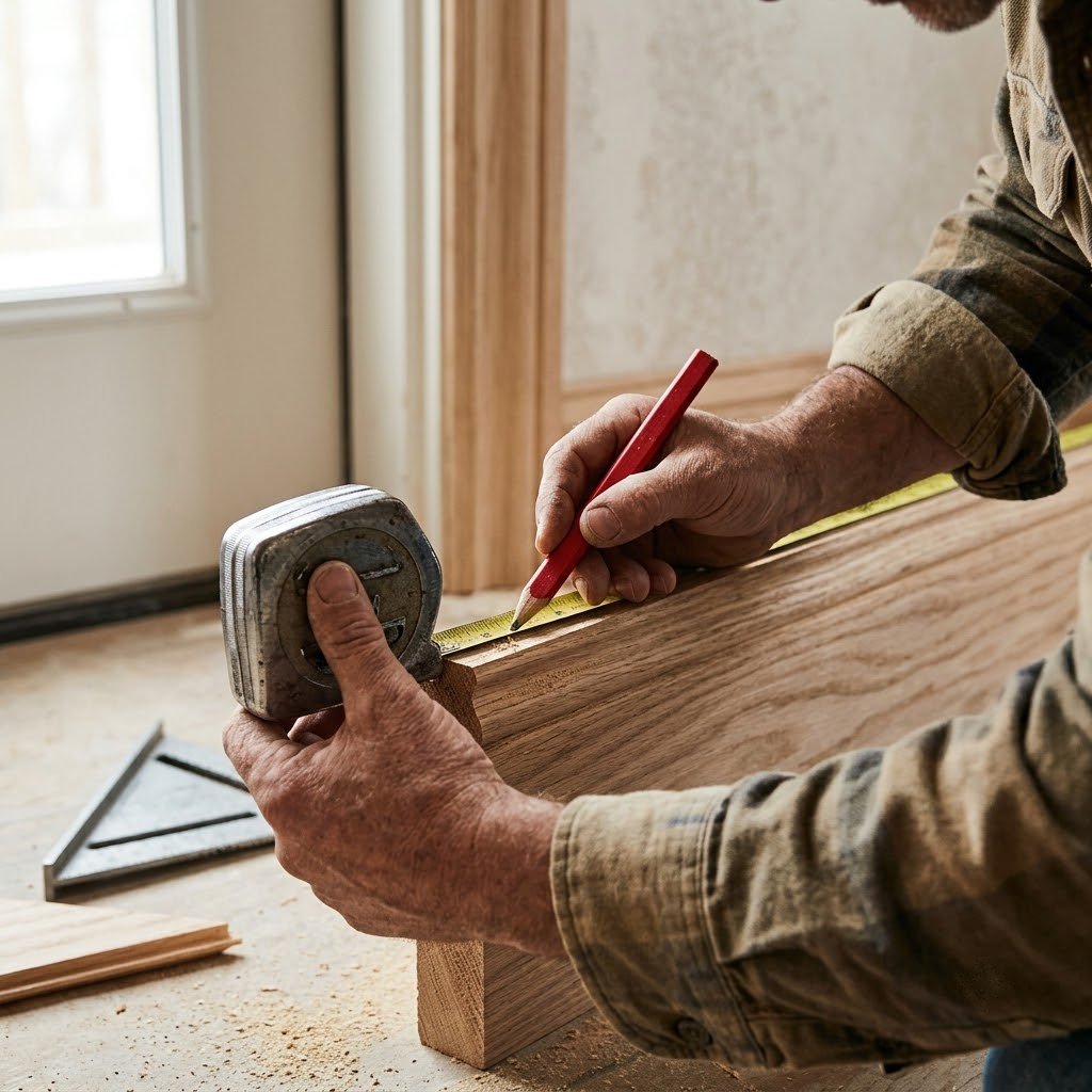 Joe's Handyman - Tradesperson Measuring Wooden Trim